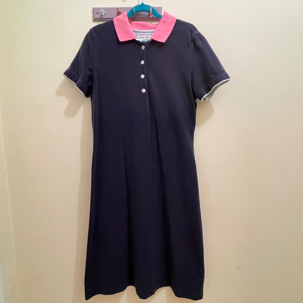Vintage Y2K 2003 Tommy Hilfiger cotton & spandex Polo Dress Women petite S navy